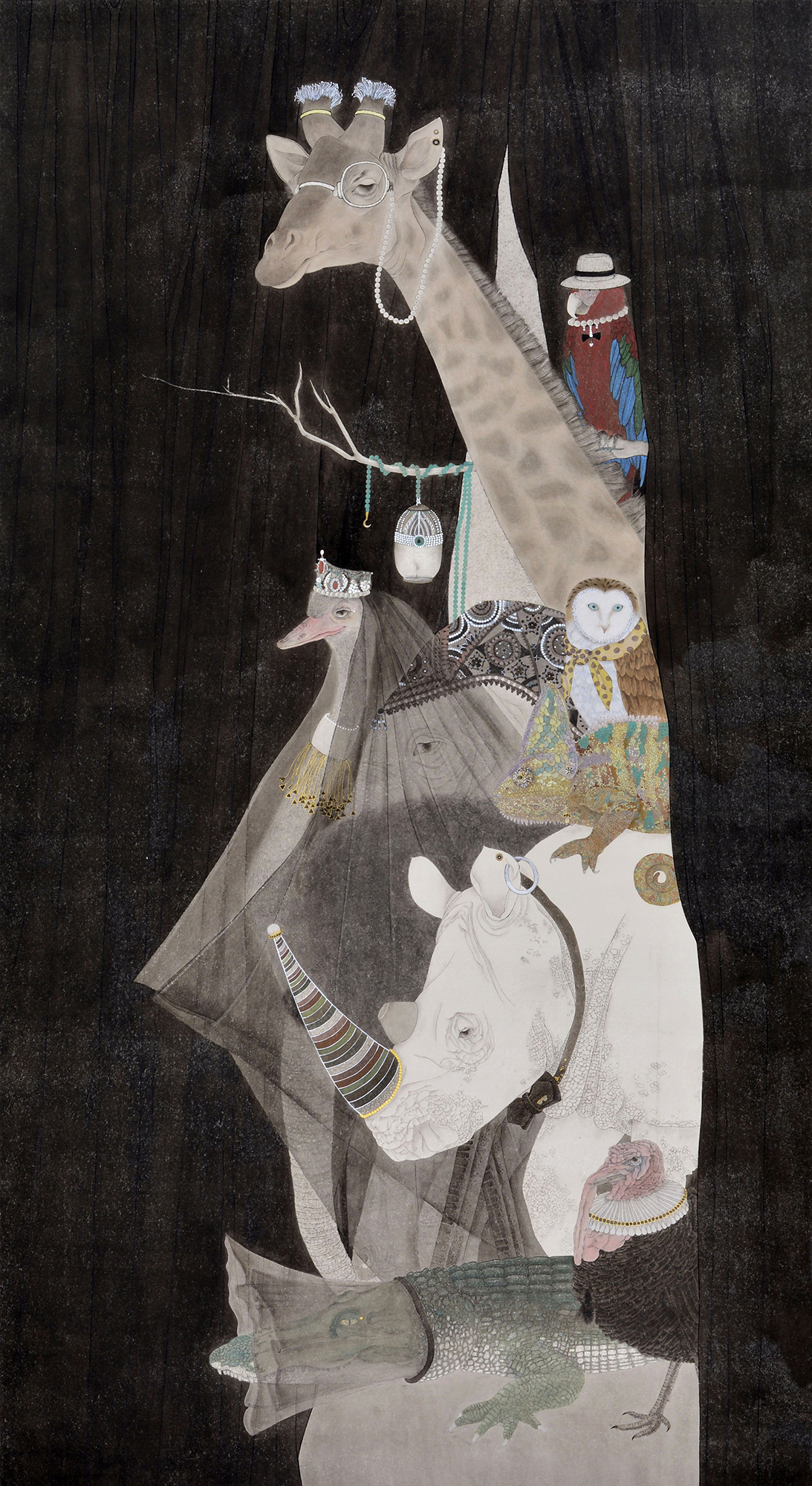 洛阳丁丁（丁筱洁）《万物生》200cm×100cm 纸本 重彩 2022.10